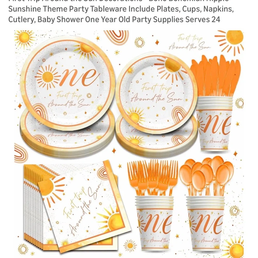 Sunshine Celebration Disposable Tableware Set - Orange and White